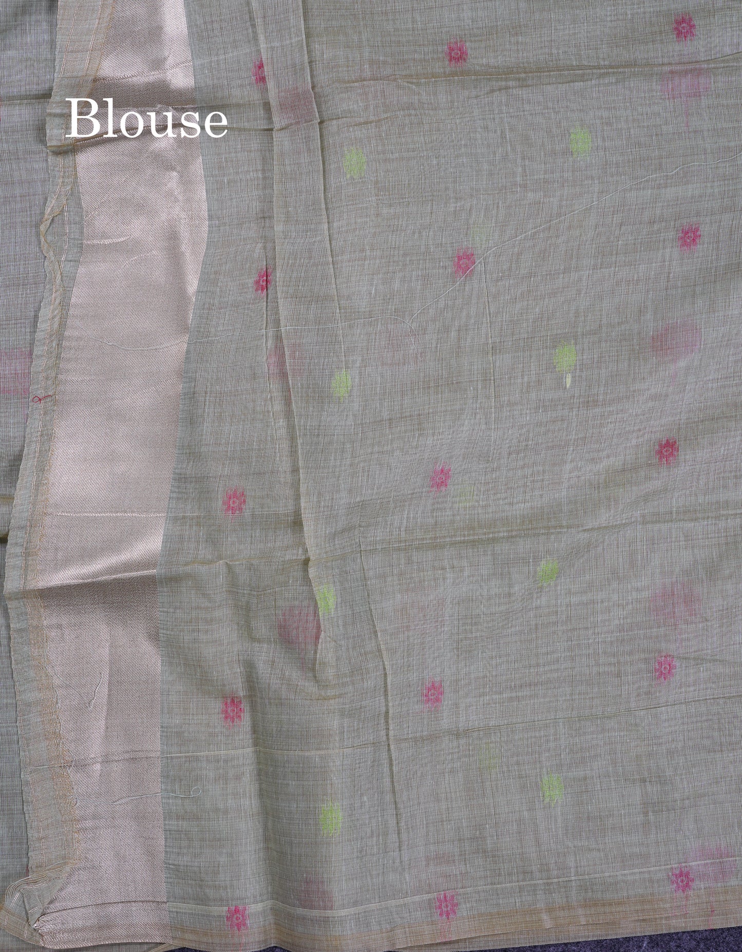 Beautiful Cream Sandal Thread Work Butta Muga Cotton Saree With Blouse