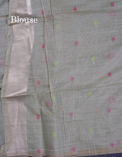 Beautiful Cream Sandal Thread Work Butta Muga Cotton Saree With Blouse