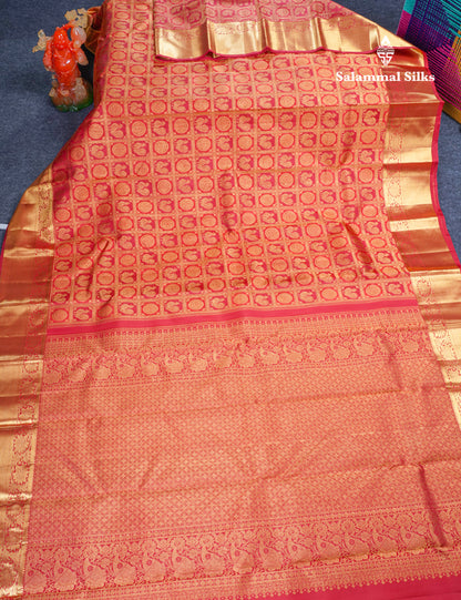 Reddish Maroon Zari checks With Traditional Buttas Bridal Pure Kanjivaram Silk Saree