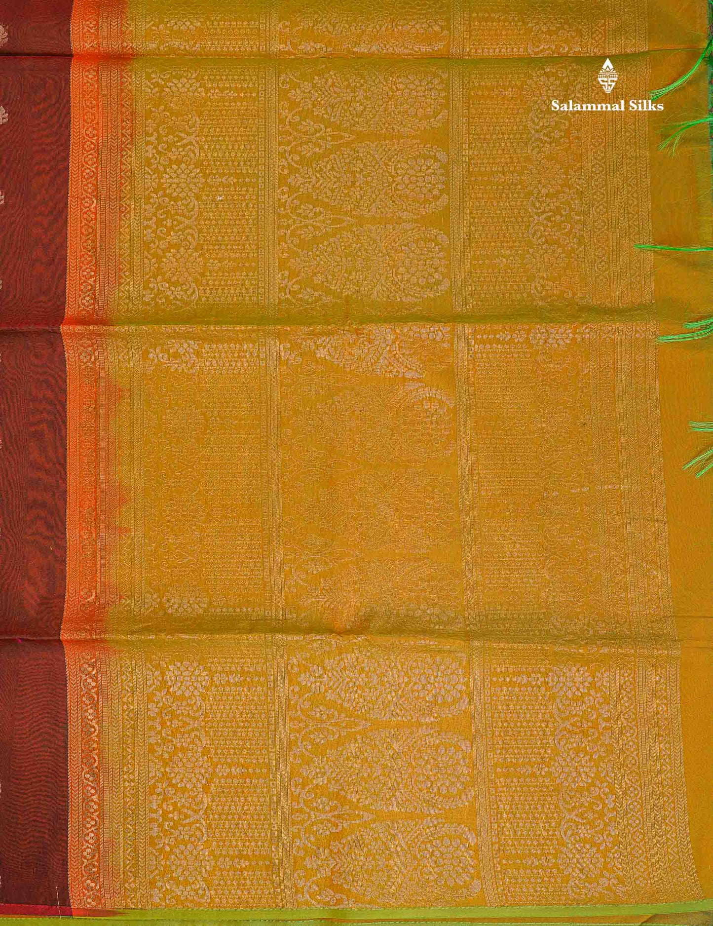 SICO Cotton Saree - Dark Maroon Colour Body Small Zari Butta With Contrast Manthulir Yellow Blouse