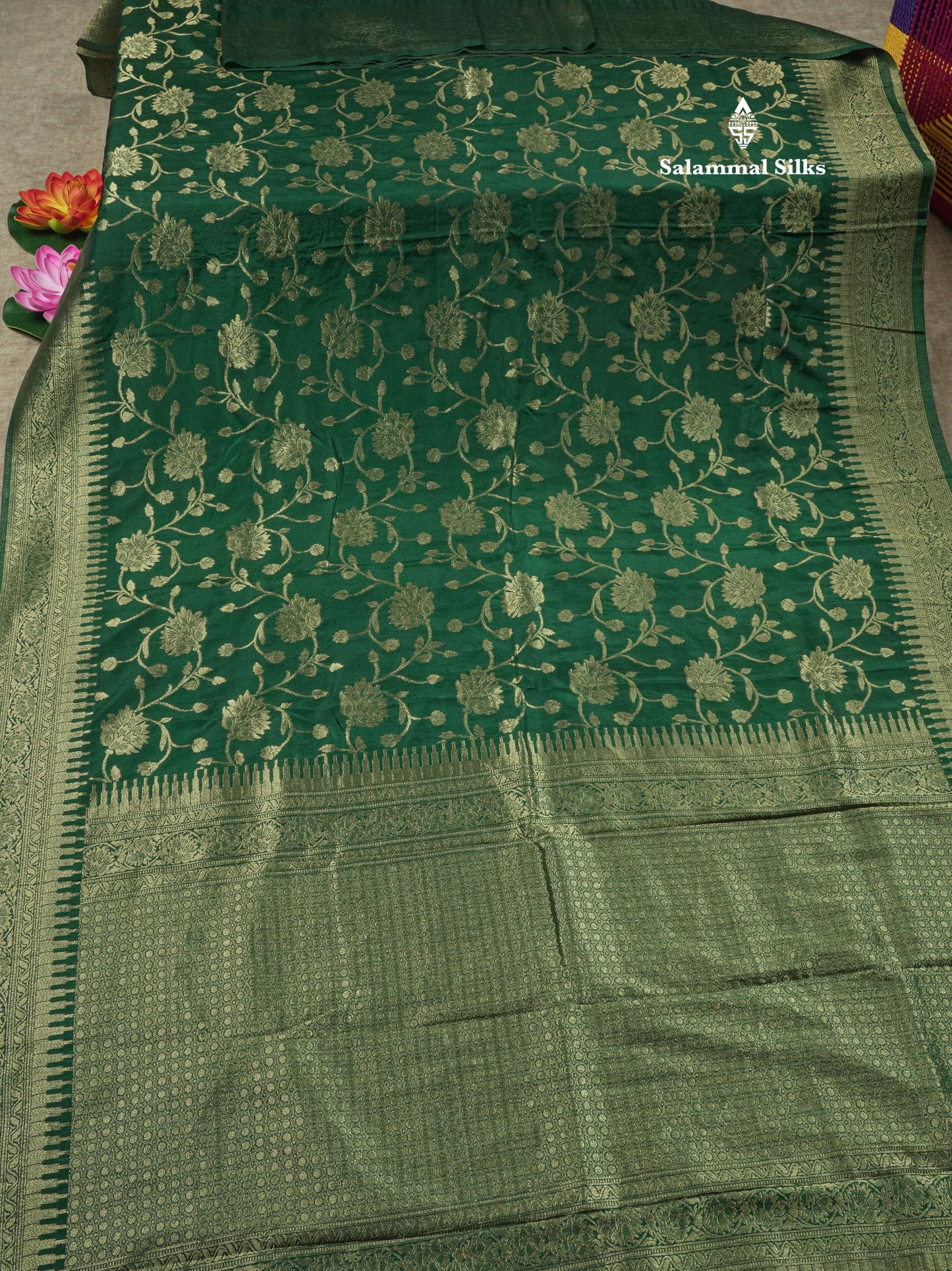 Bottle Green Semi Georgette Saree With Fancy Self Border