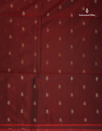SICO Cotton Saree - Dark Maroon Colour Body Small Zari Butta With Contrast Manthulir Yellow Blouse