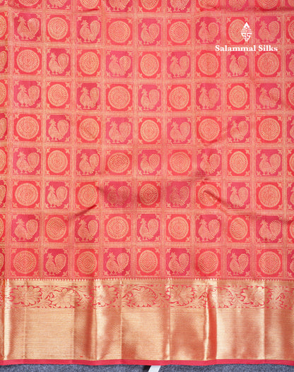 Reddish Maroon Zari checks With Traditional Buttas Bridal Pure Kanjivaram Silk Saree