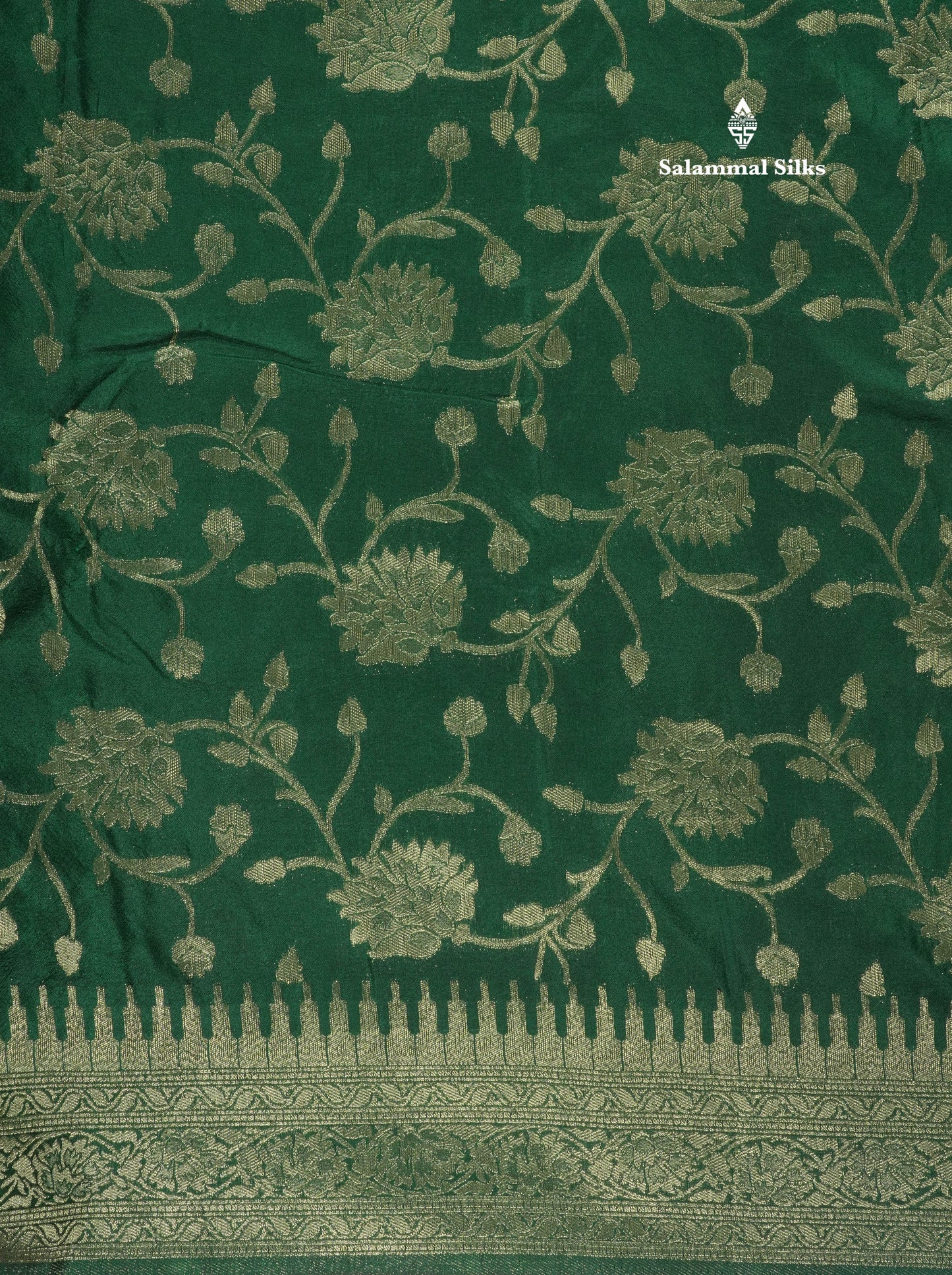 Bottle Green Semi Georgette Saree With Fancy Self Border