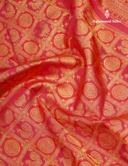 Reddish Maroon Zari checks With Traditional Buttas Bridal Pure Kanjivaram Silk Saree