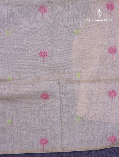 Beautiful Cream Sandal Thread Work Butta Muga Cotton Saree With Blouse