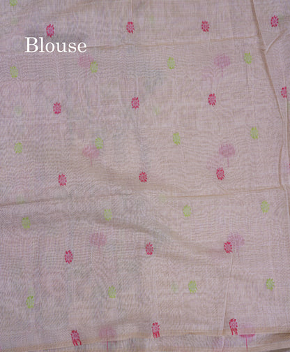 Beautiful Cream Sandal Thread Work Butta Muga Cotton Saree With Blouse