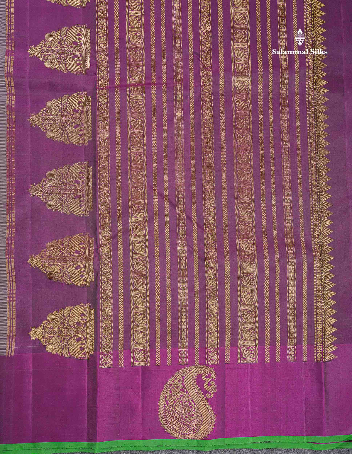 Pure Kanjivaram Silk Saree - Bottle Green Colour Body Zari Butta With Dual Tone Maroon Border
