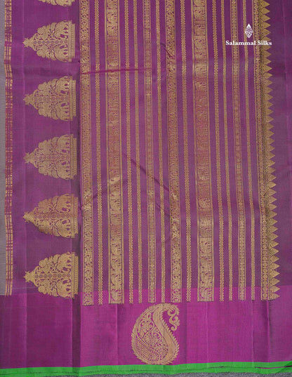 Pure Kanjivaram Silk Saree - Bottle Green Colour Body Zari Butta With Dual Tone Maroon Border
