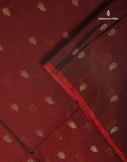SICO Cotton Saree - Dark Maroon Colour Body Small Zari Butta With Contrast Manthulir Yellow Blouse