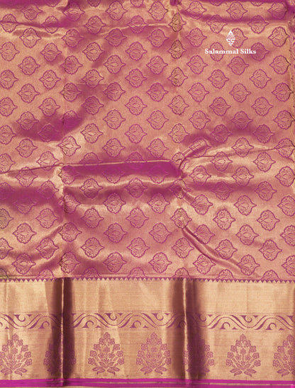 Bottle Green Colour Pure Kanjivaram Silk Saree With Contrast Magenta Border