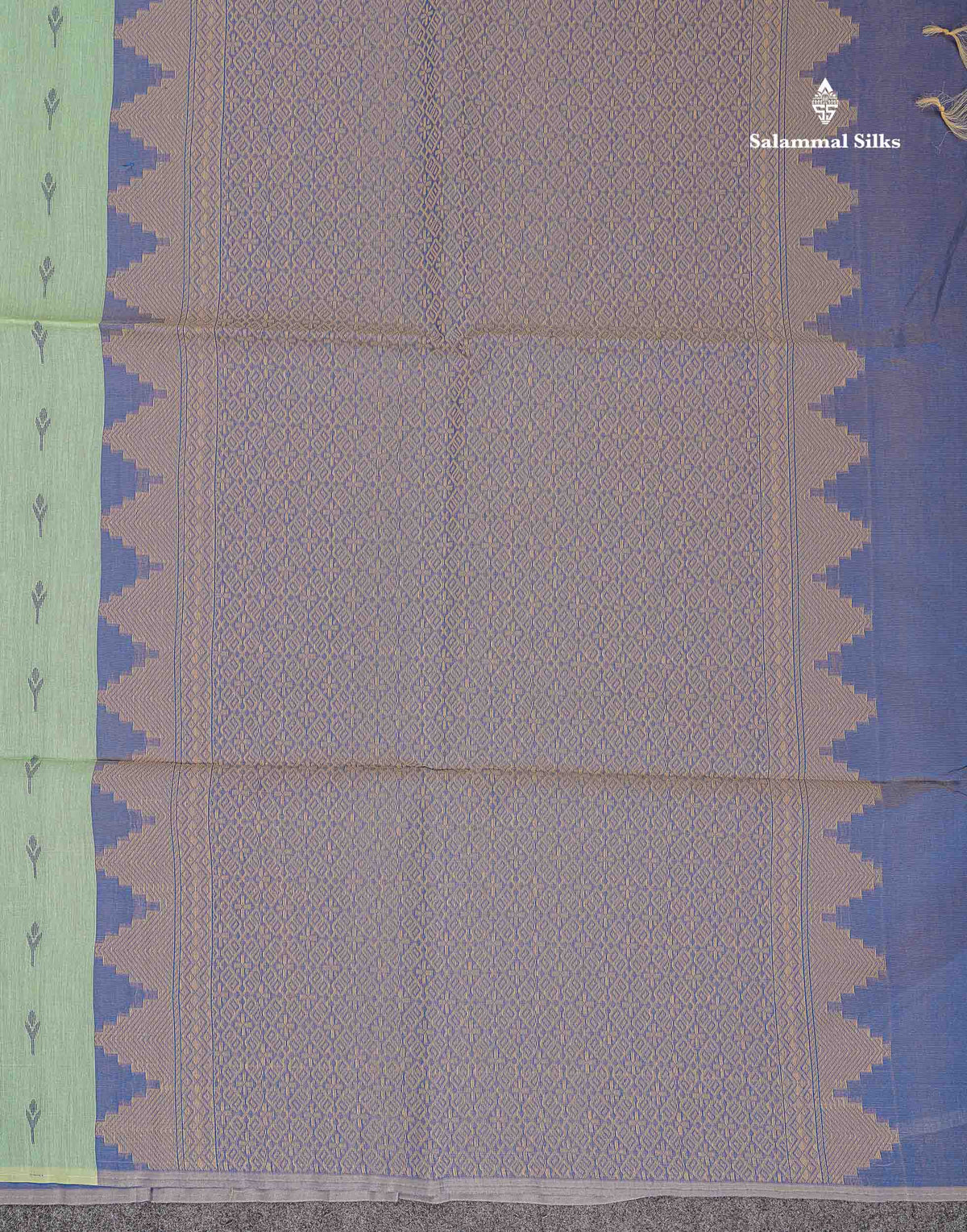 Rexona Green Beautiful Fancy Kora Cotton Saree With Contrast Blue Blouse