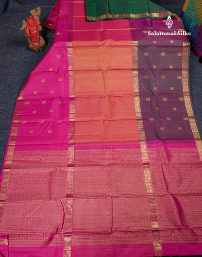 Beautiful Orange Zari Lines Pure Kanjivaram Silk Saree With Traditional Ganga Jamuna Long Border With Butta