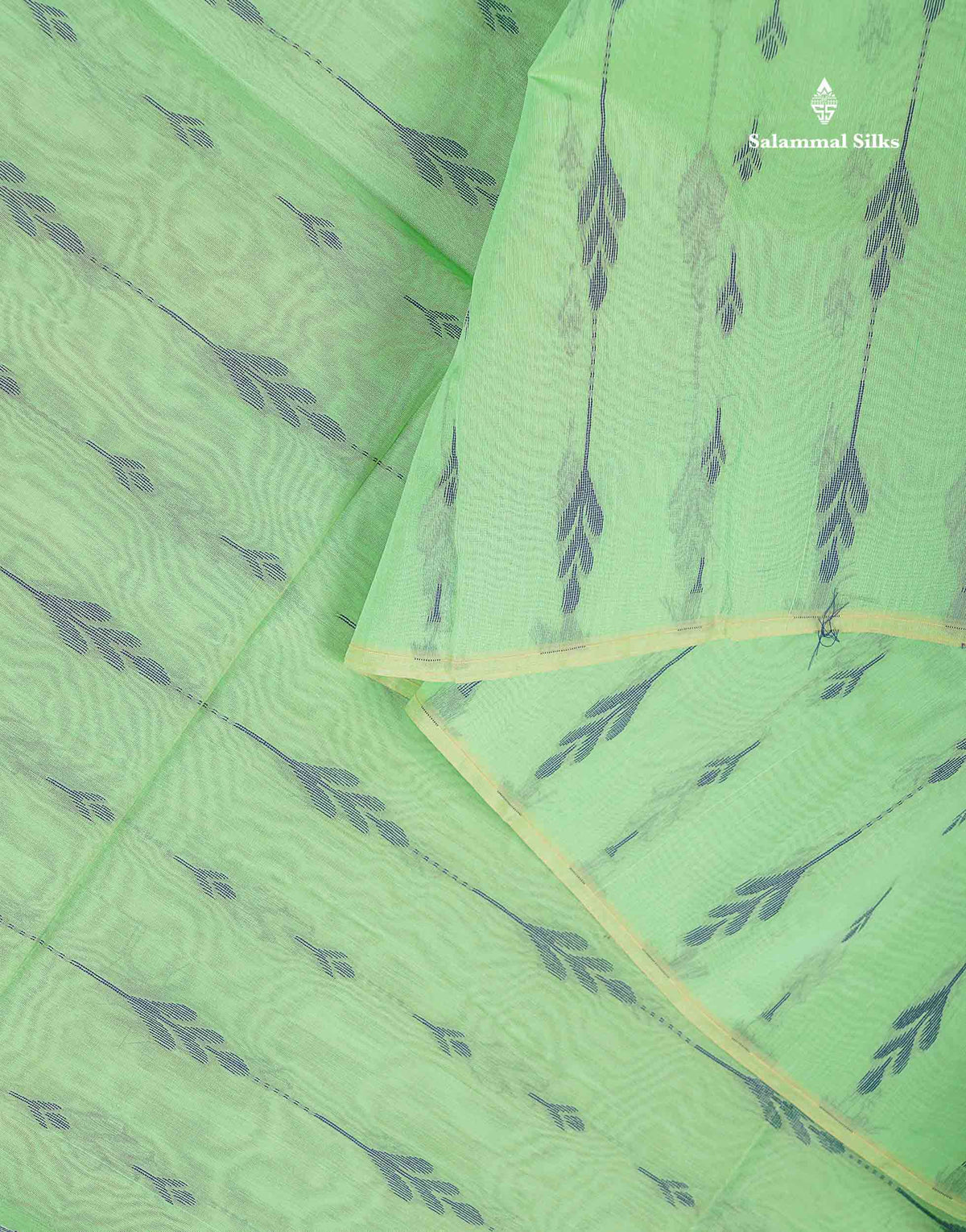 Rexona Green Beautiful Fancy Kora Cotton Saree With Contrast Blue Blouse