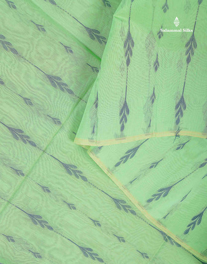 Rexona Green Beautiful Fancy Kora Cotton Saree With Contrast Blue Blouse