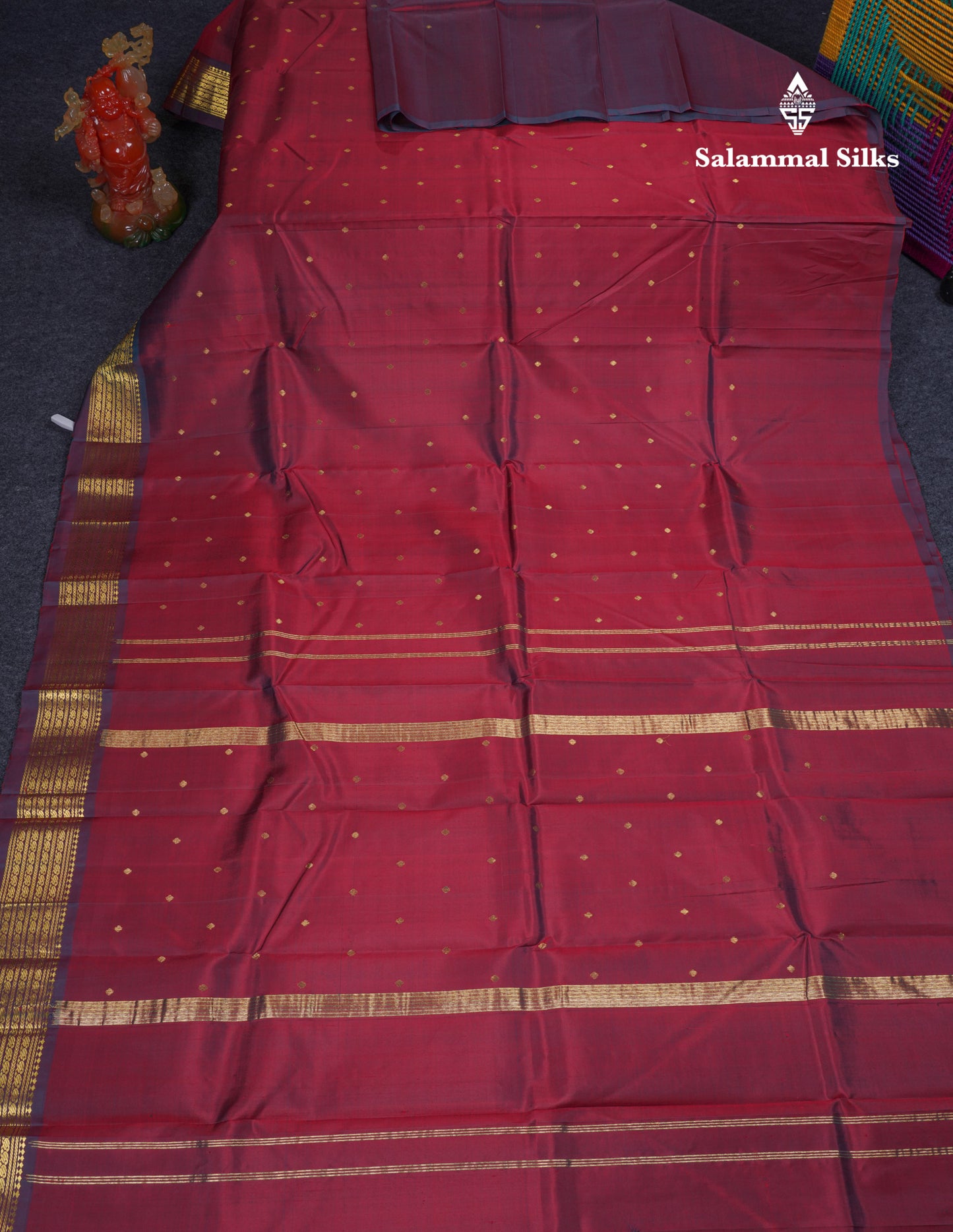Beautiful Dark Maroon Pure Kanjivaram Silk Saree With One Side Traditional Border