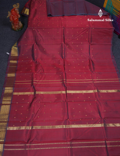 Beautiful Dark Maroon Pure Kanjivaram Silk Saree With One Side Traditional Border