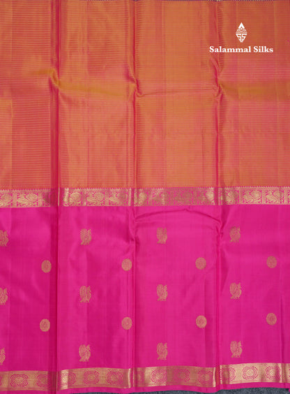 Beautiful Orange Zari Lines Pure Kanjivaram Silk Saree With Traditional Ganga Jamuna Long Border With Butta