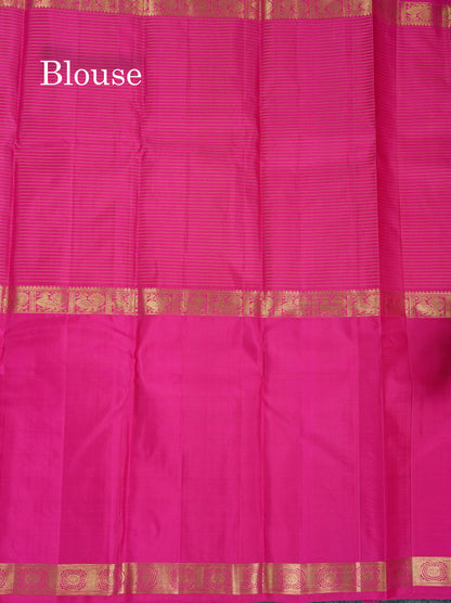 Beautiful Orange Zari Lines Pure Kanjivaram Silk Saree With Traditional Ganga Jamuna Long Border With Butta