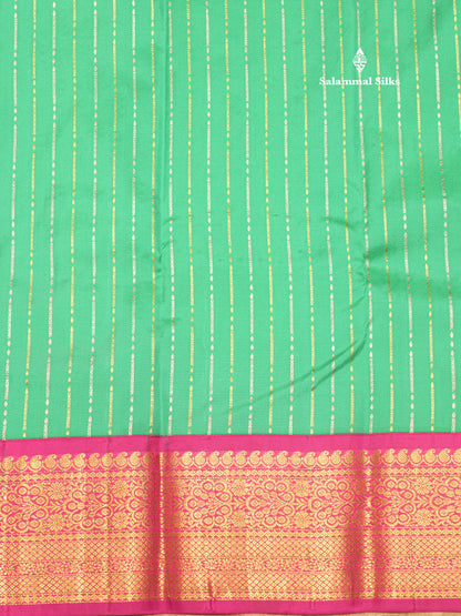 Saffire Green Colour Pure Kanjivaram Silk Saree With Contrast Magenta Border