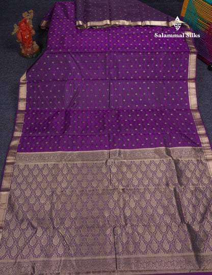 Beautiful Dark Purple Pure Kanjivaram Silk Saree With Traditional Small Border