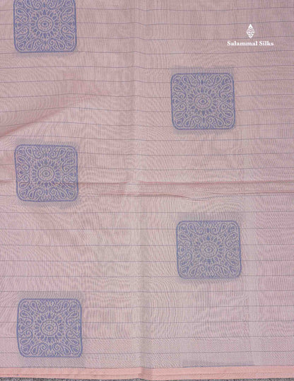 Kora Cotton Saree - Dual Tone Grey Colour Thread Butta And Lines With Contrast Pink Blouse