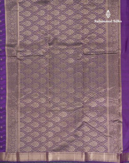 Beautiful Dark Purple Pure Kanjivaram Silk Saree With Traditional Small Border