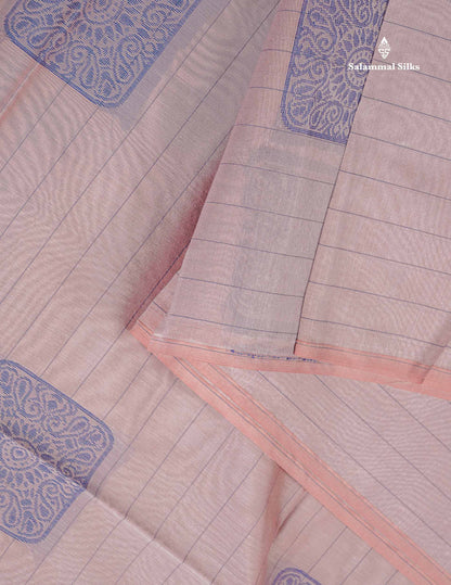 Kora Cotton Saree - Dual Tone Grey Colour Thread Butta And Lines With Contrast Pink Blouse