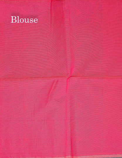 Kora Cotton Saree - Dual Tone Grey Colour Thread Butta And Lines With Contrast Pink Blouse
