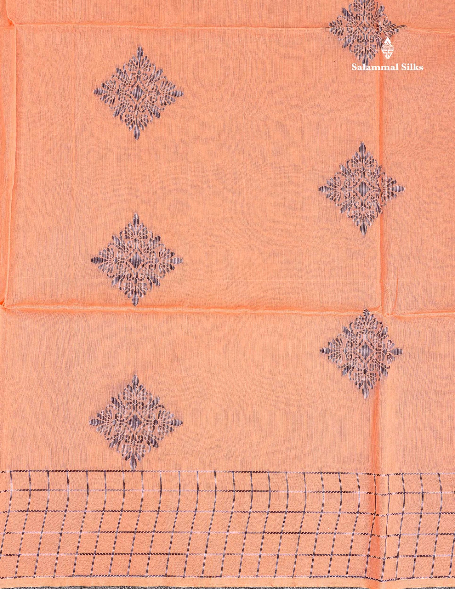 Kora Cotton Saree - Peach Colour Thread Butta With Contrast Parrot Green Blouse