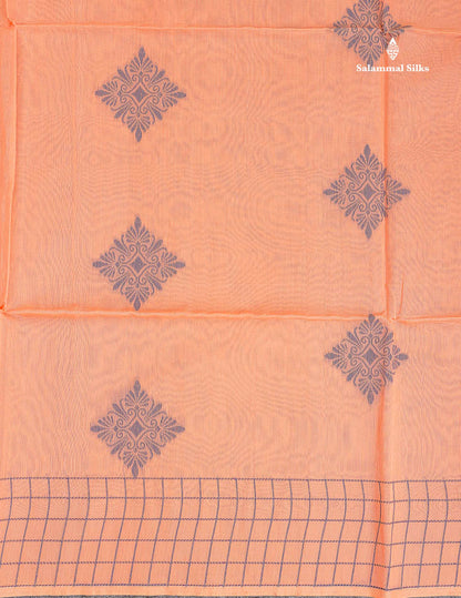 Kora Cotton Saree - Peach Colour Thread Butta With Contrast Parrot Green Blouse