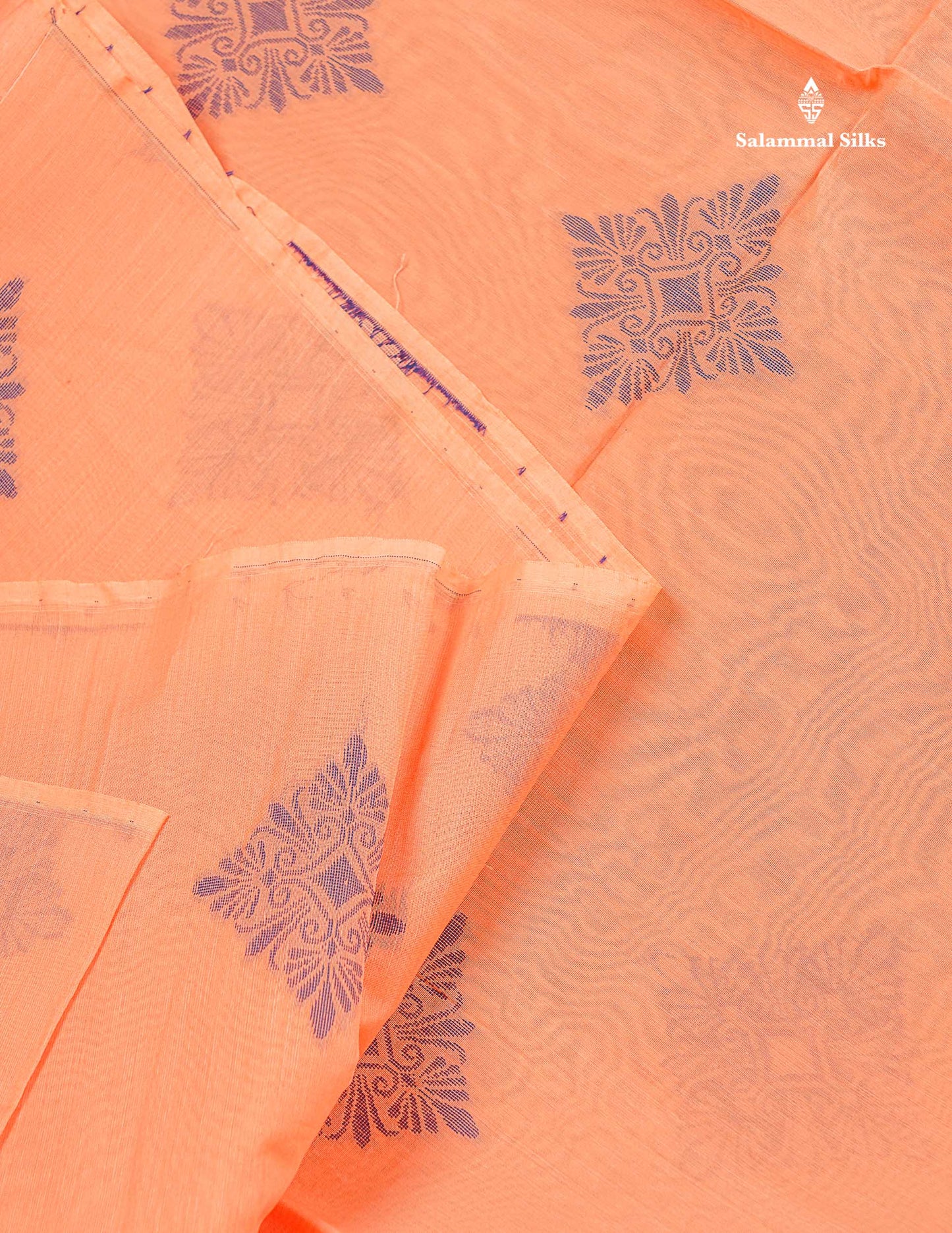 Kora Cotton Saree - Peach Colour Thread Butta With Contrast Parrot Green Blouse