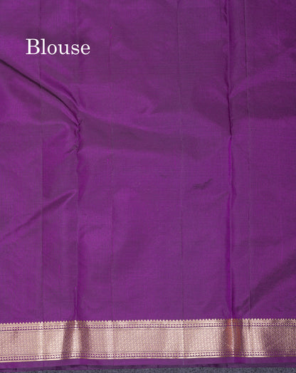 Beautiful Dark Purple Pure Kanjivaram Silk Saree With Traditional Small Border