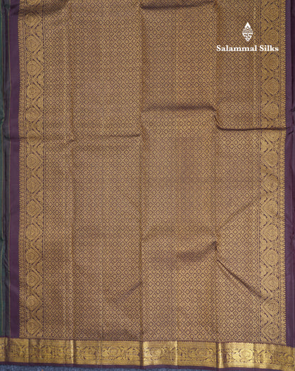 Bottle Green Pure Kanjivaram Silk Saree With Contrast Dark Brown Small Traditional Border