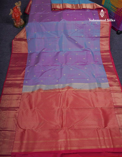 Beautiful Dual Tone Lavender Pure Kanjivaram Silk Saree With Contrast Pink Traditional Evening Morning Border