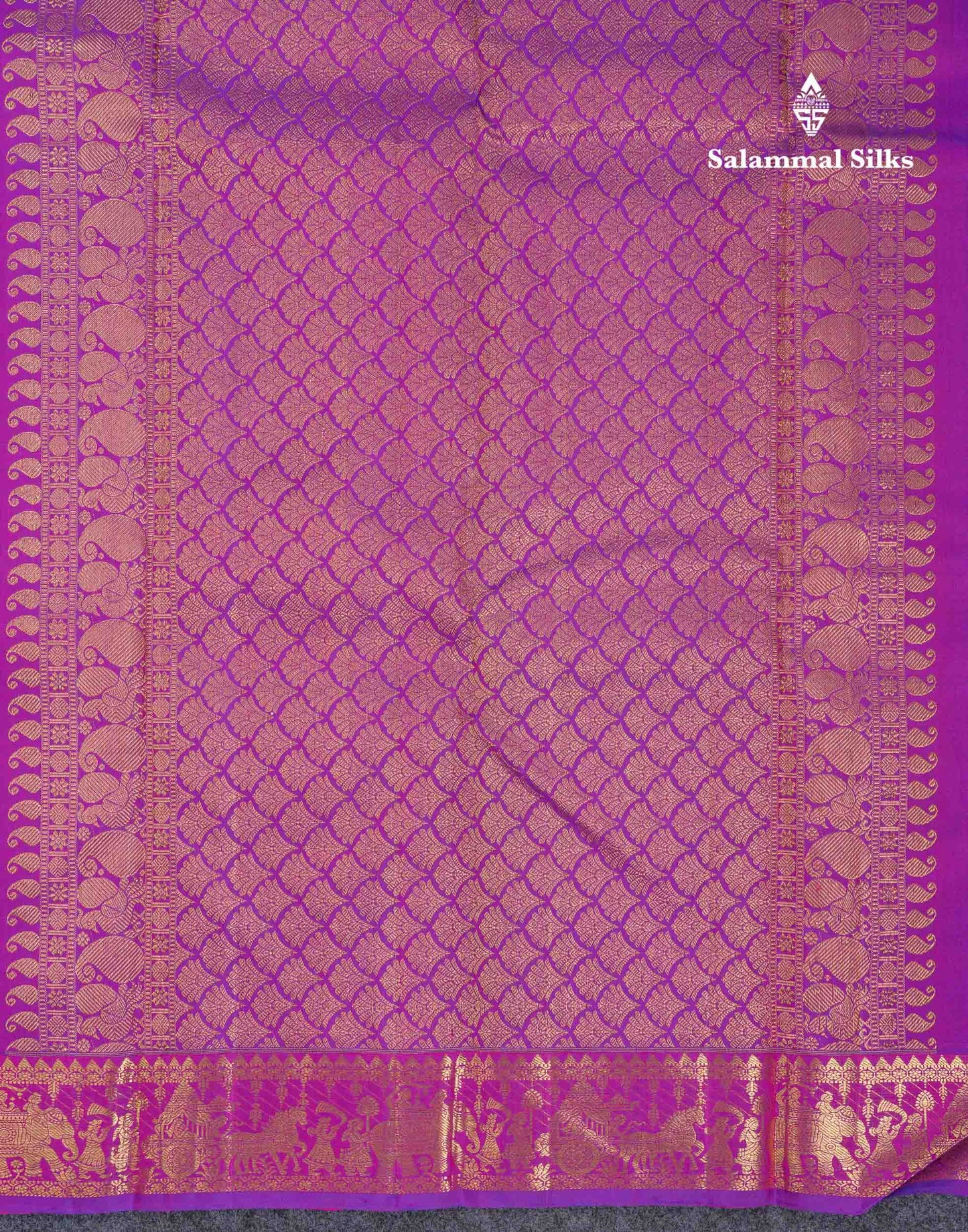 Beautiful Vadamalli Peacock & Chakaram Zari Butta Pure Kanjivaram Silk Saree With Traditional Pallaku Border