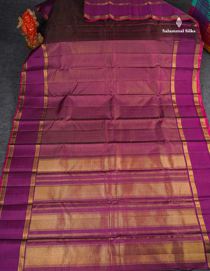 Pure Kanjivaram Silk Saree - Wine Colour Body Small Zari Checks With Gap Border