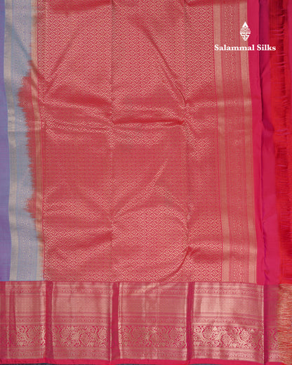 Beautiful Dual Tone Lavender Pure Kanjivaram Silk Saree With Contrast Pink Traditional Evening Morning Border