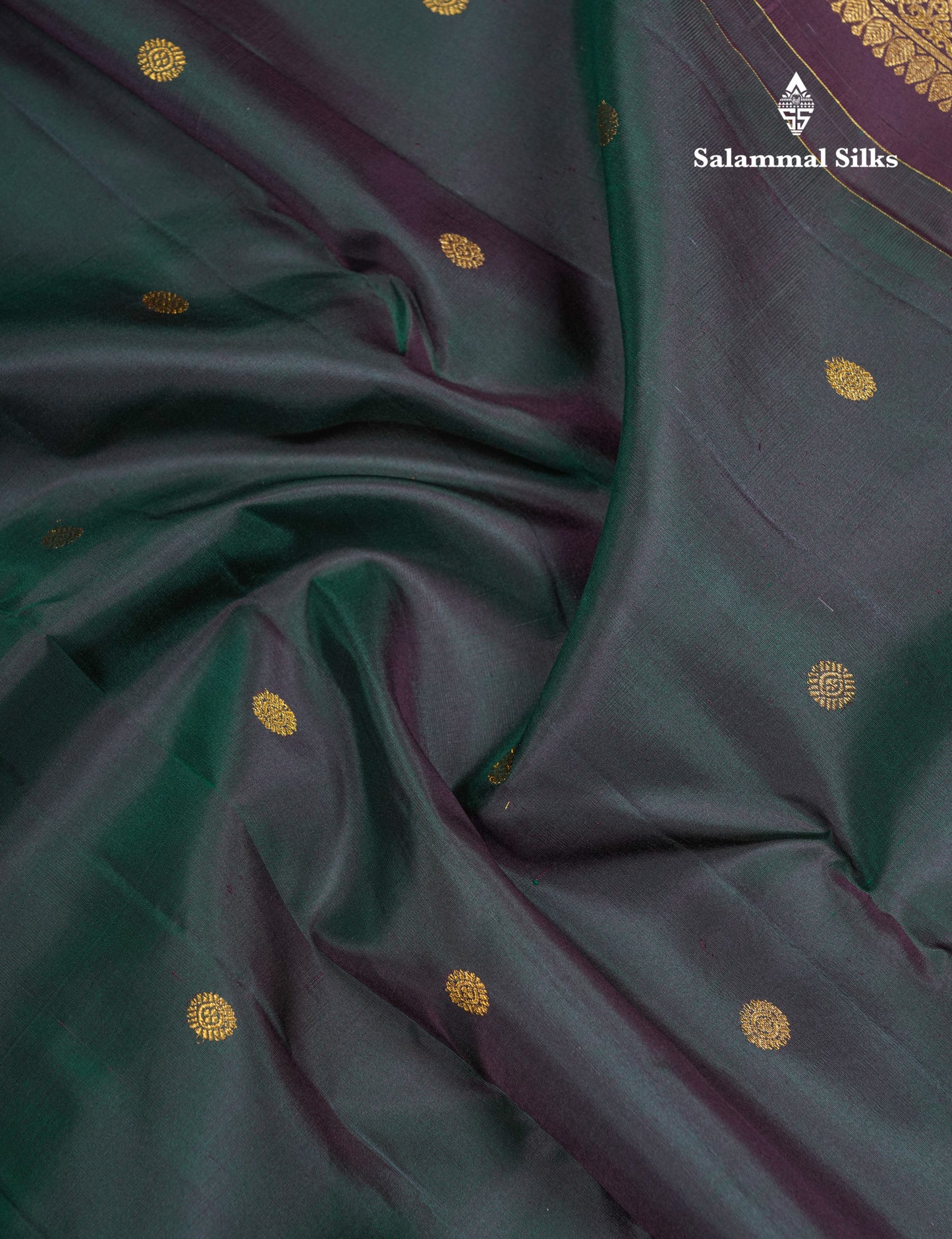 Bottle Green Pure Kanjivaram Silk Saree With Contrast Dark Brown Small Traditional Border