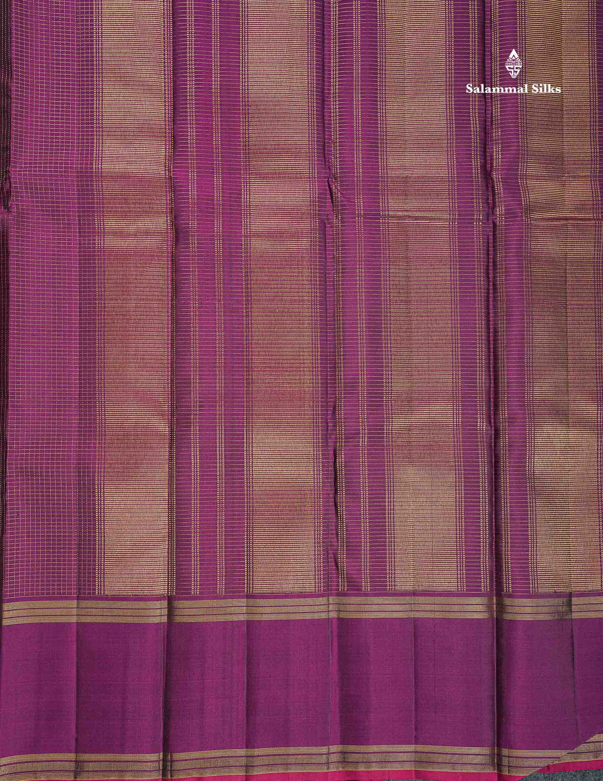 Pure Kanjivaram Silk Saree - Wine Colour Body Small Zari Checks With Gap Border