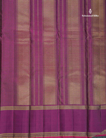 Pure Kanjivaram Silk Saree - Wine Colour Body Small Zari Checks With Gap Border