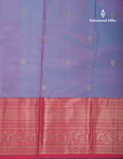 Beautiful Dual Tone Lavender Pure Kanjivaram Silk Saree With Contrast Pink Traditional Evening Morning Border