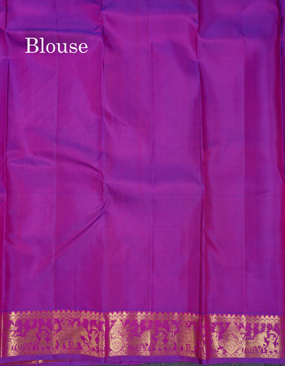 Beautiful Vadamalli Peacock & Chakaram Zari Butta Pure Kanjivaram Silk Saree With Traditional Pallaku Border