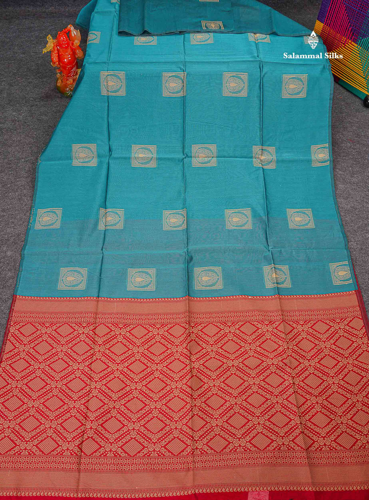 Cora Cotton Saree - Ramar Blue Colour Body Thread Butta With Maroon Blouse