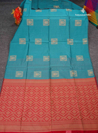 Cora Cotton Saree - Ramar Blue Colour Body Thread Butta With Maroon Blouse