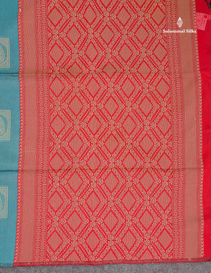 Cora Cotton Saree - Ramar Blue Colour Body Thread Butta With Maroon Blouse