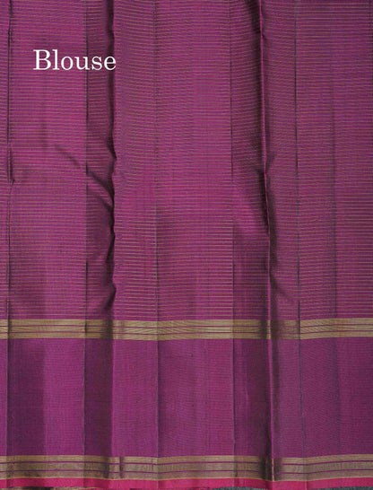 Pure Kanjivaram Silk Saree - Wine Colour Body Small Zari Checks With Gap Border