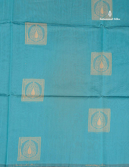Cora Cotton Saree - Ramar Blue Colour Body Thread Butta With Maroon Blouse