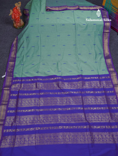 Beautiful Sapphire Green Kalyani Cotton Saree With Contrast Navy Blue Blouse