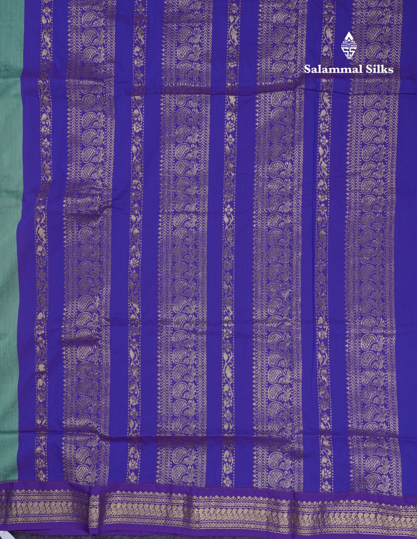 Beautiful Sapphire Green Kalyani Cotton Saree With Contrast Navy Blue Blouse